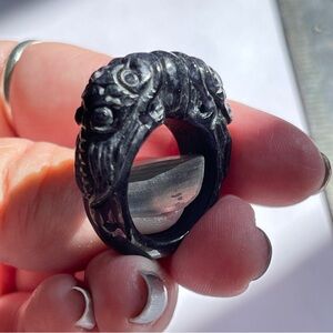 Mysterious Carved Black Onyx Double Dragons RingSize 7.5